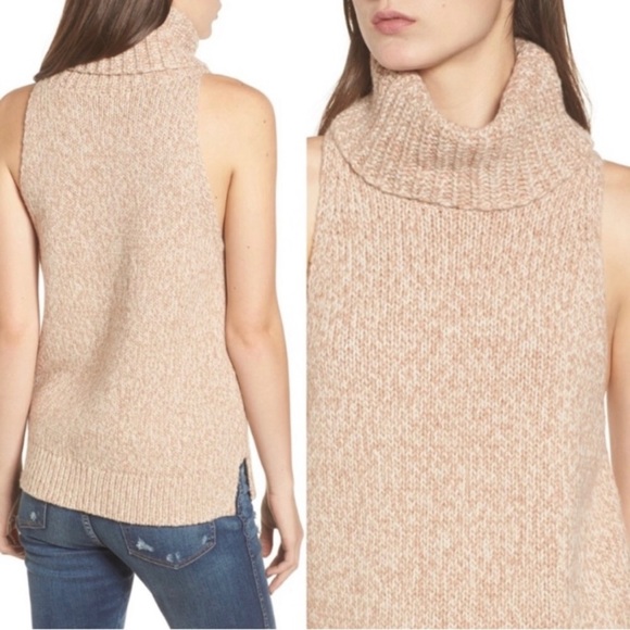 Madewell Wool Blend Turtleneck Cutaway Sweater-Vest Tan Cream - Medium - Picture 2 of 13